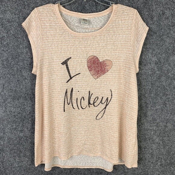 Disney w/ Lauren Conrad I Love Mickey Top Women L Thin Knit Pink Stripe Hi-low - Picture 1 of 7